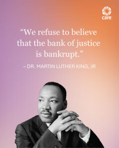 A MLK quote that states, "We refuse to believe that the bank of justice is bankrupt."