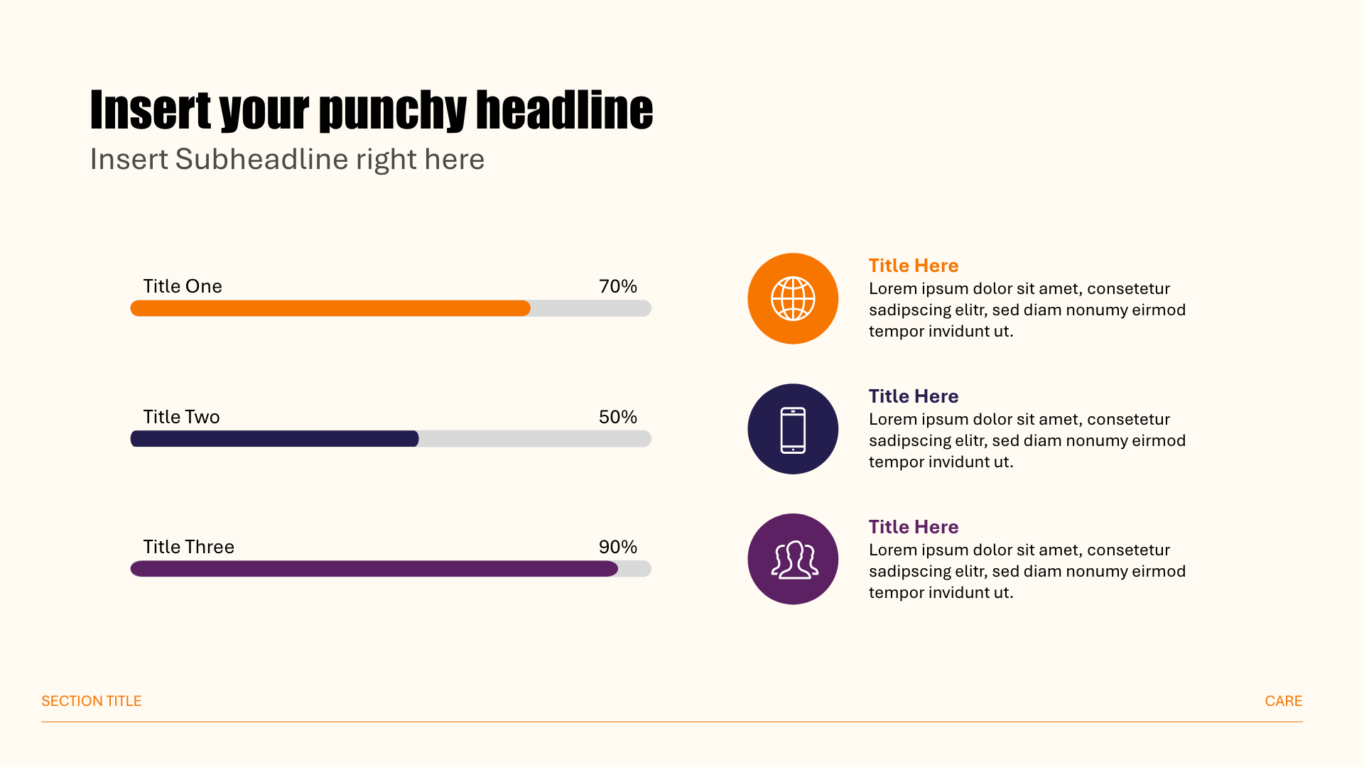 Bar chart and icon slide